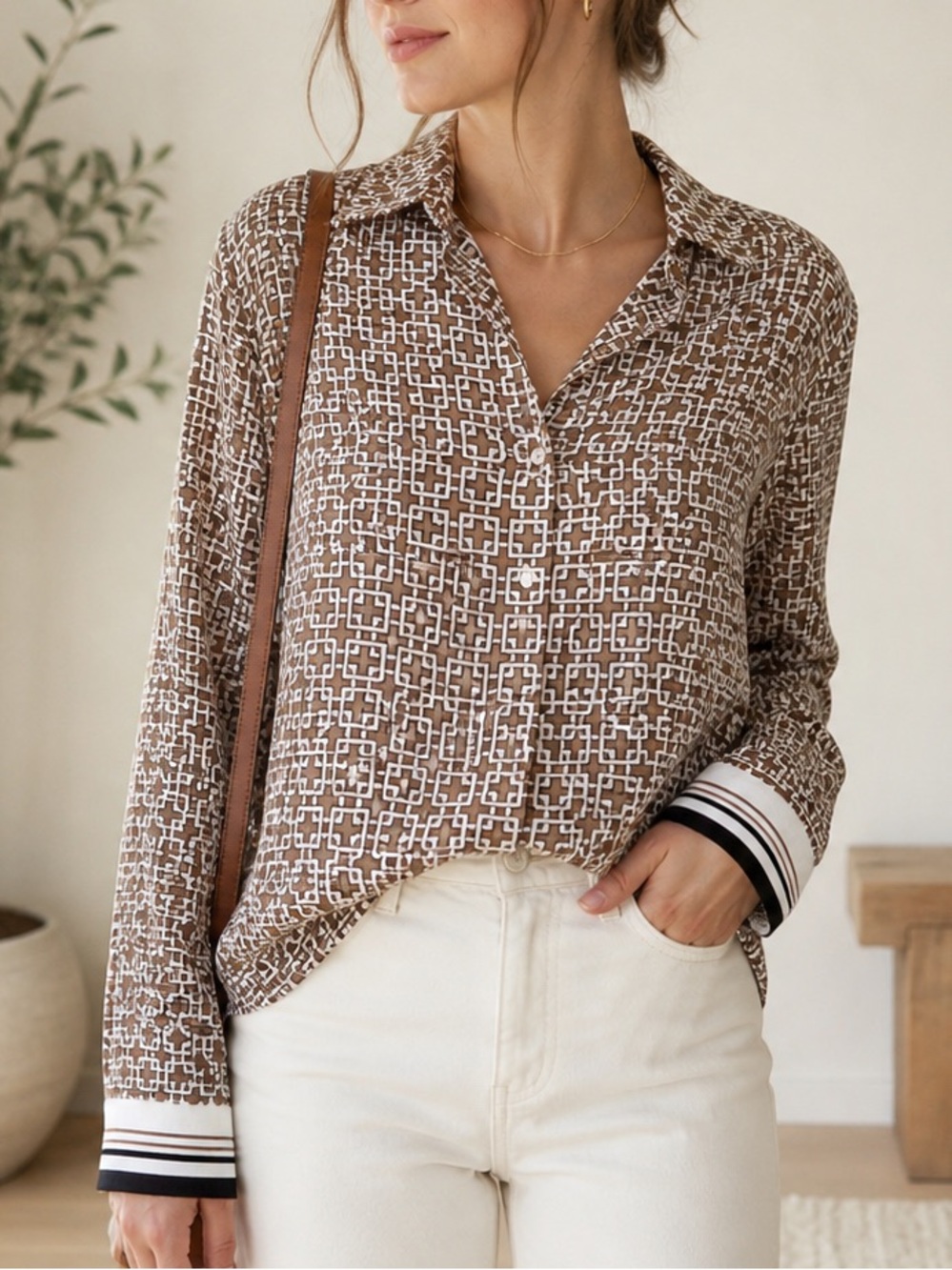 Abercrombie & Fitch Printed Retro Relaxed Fit Button Down Blouse Like New XS